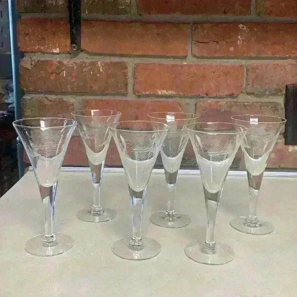Javit Crystal Sherry Glasses w/Hand Cut Etching..Pattern "Fine Wheat" Vintage - Picture 1 of 7